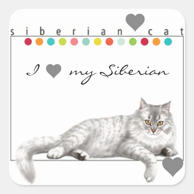 Ich Liebe meine sibirischen Katzenaufkleber Quadratischer Aufkleber (Vorderseite)