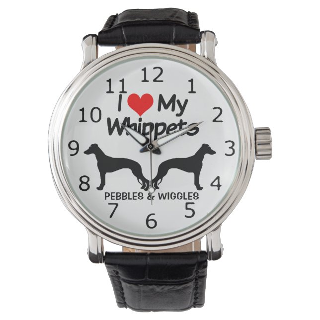 Ich Liebe meine Silhouette von zwei Hunden Armbanduhr (Vorderseite)