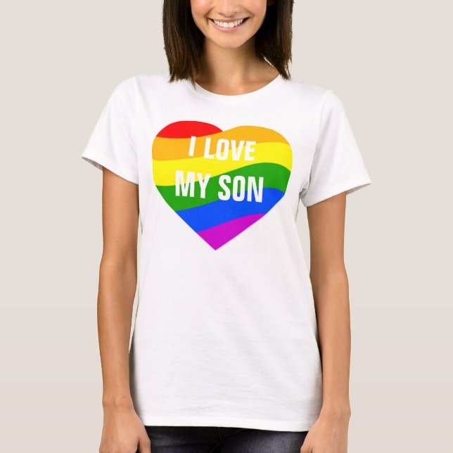 Ich Liebe meine Sohn-Regenbogenfarben Herz T-Shirt (Vorderseite)