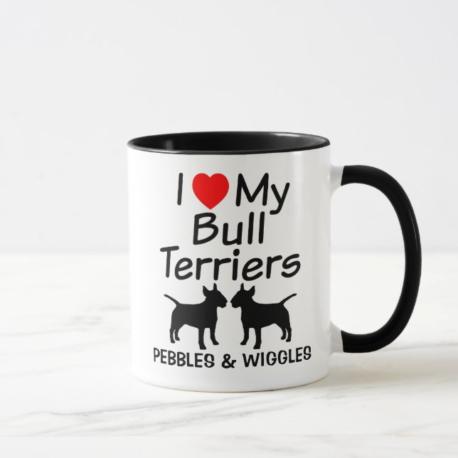 Ich Liebe meine Tasse von zwei Bull Terrier Hunden (Rechts)