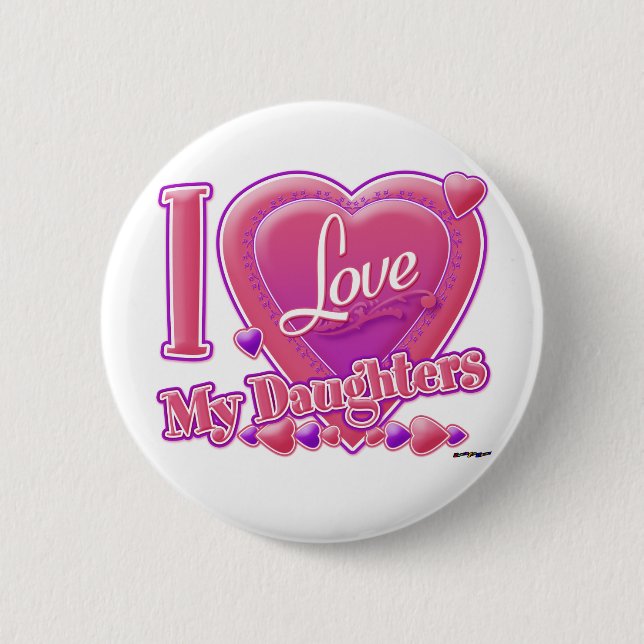 Ich Liebe meine Töchter rosa/lila - Herz Button (Vorderseite)