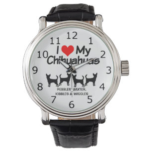 Ich Liebe meine Vier-Chihuahua-Hunde-Silhouette Armbanduhr