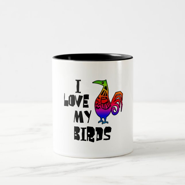 Ich Liebe meine Vögel Zweifarbige Tasse (Mittel)