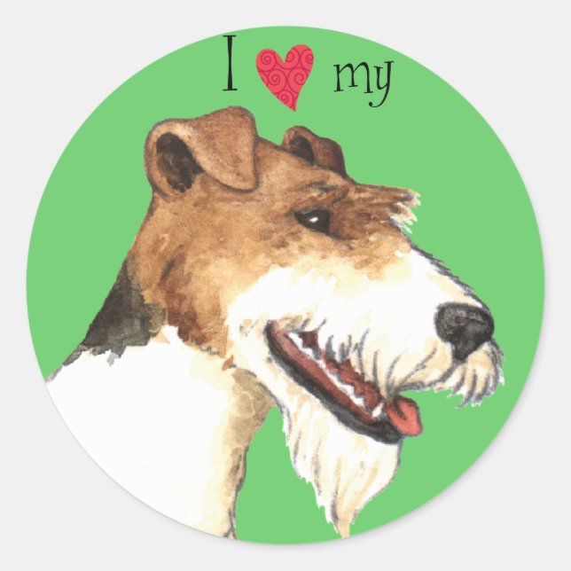 Ich Liebe meine Wire Fox Terrier Runder Aufkleber (Vorderseite)