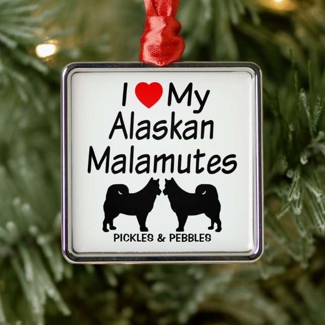 Ich Liebe meine zwei Alaskan Malamute Hunde Ornament Aus Metall (Baum)