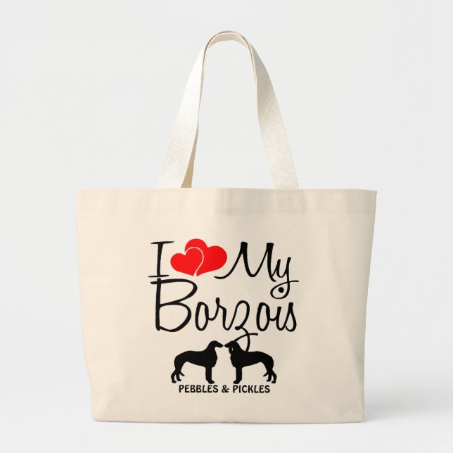 Ich Liebe meine zwei Borzois-Bag Jumbo Stoffbeutel (Vorne)