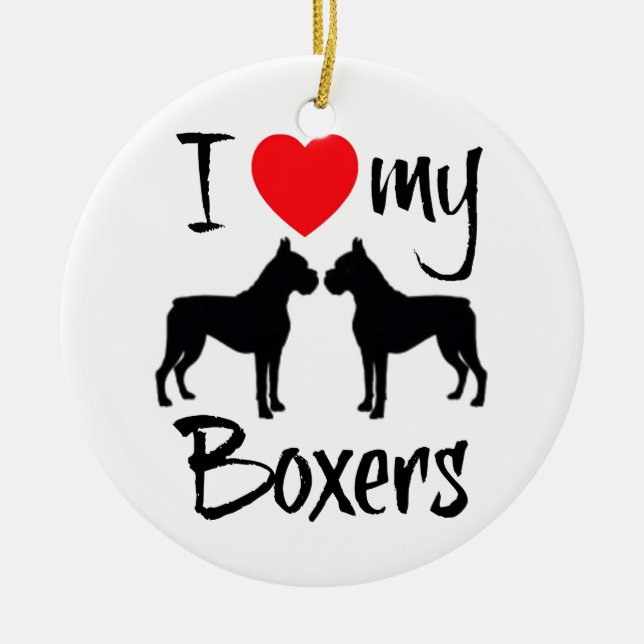 Ich Liebe meine zwei Boxerhunde Keramik Ornament (Vorne)