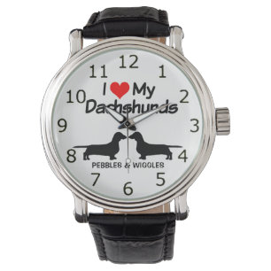 Ich Liebe meine zwei Dackeln Hunde Silhouette Armbanduhr