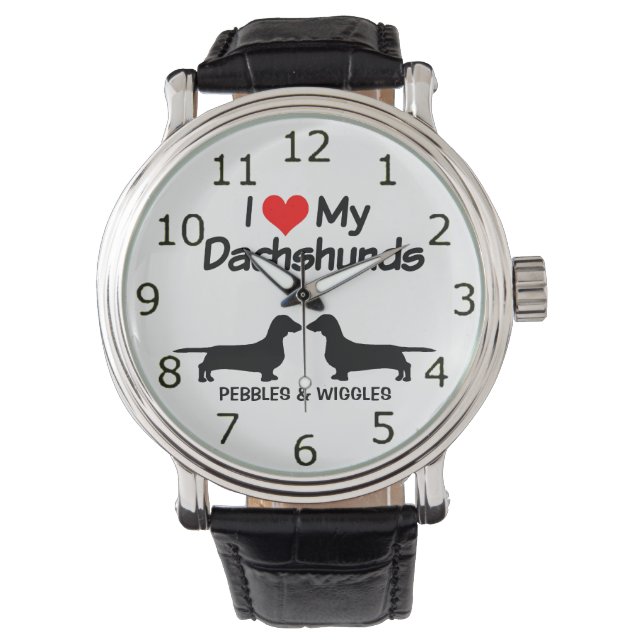 Ich Liebe meine zwei Dackeln Hunde Silhouette Armbanduhr (Vorderseite)