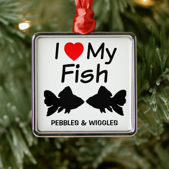 Ich Liebe meine zwei Fische Silhouette Ornament Aus Metall (Baum)