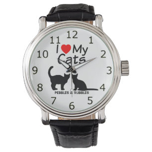 Ich Liebe meine Zwei-Katzen-Silhouette Armbanduhr