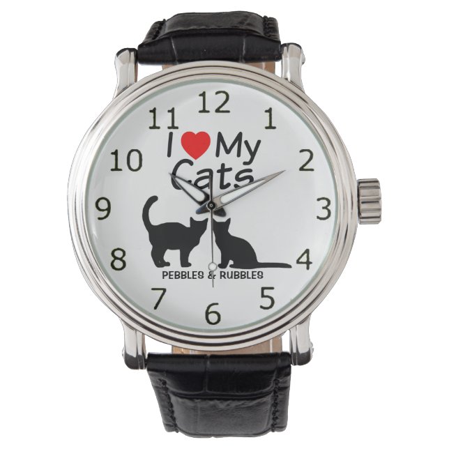 Ich Liebe meine Zwei-Katzen-Silhouette Armbanduhr (Vorderseite)