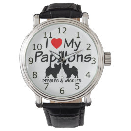 Ich Liebe meine zwei Papillon-Hunde beobachten Armbanduhr
