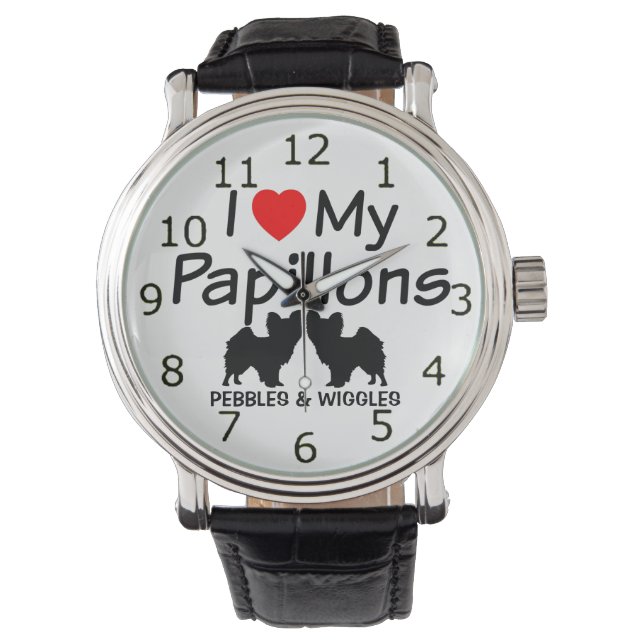 Ich Liebe meine zwei Papillon-Hunde beobachten Armbanduhr (Vorderseite)