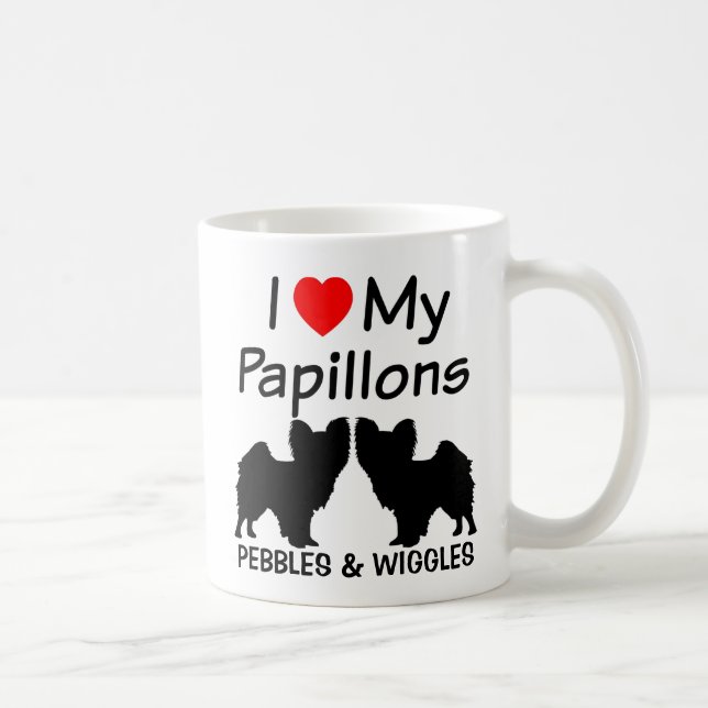 Ich Liebe meine zwei Papillon-Hunde-Tasse Tasse (Rechts)