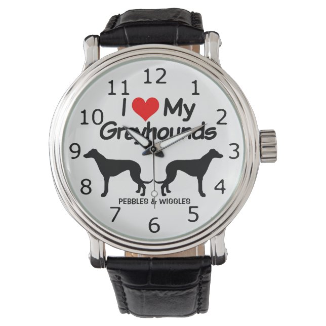 Ich Liebe meine zwei Windhunde-Hunde-Silhouette Armbanduhr (Vorderseite)