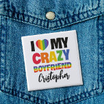 Ich Liebe meinem verrückten Freund Regenbogen Stol Button<br><div class="desc">Diese anpassbare LGBTQ-Pride-Taste, die "I Liebe My Crazy Boyfriend" in einem kühlen Schriftart von Regenbogenfarben lautet, ist eine großartige Möglichkeit, Liebe zu feiern. Für eine besondere Touch, geben Sie den Namen Ihres Freundes, um es personalisierter zu machen. Diese Schaltfläche ist vollständig anpassbar und bietet eine hervorragende Möglichkeit, Ihre Unterstützung für...</div>