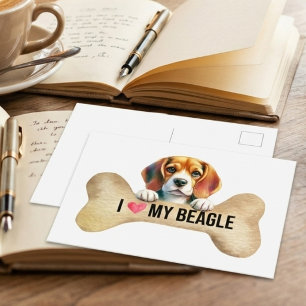 Ich liebe meinen Beagle-Hundeknochen Postkarte