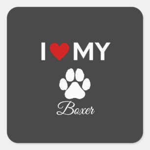 Ich Liebe meinen Boxer Hund individuelle Name Quadratischer Aufkleber