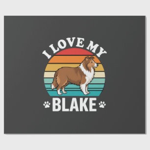 Ich liebe meinen Collie-Hund Retro-Sonnenuntergang Geschenkpapier