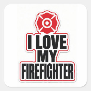 Ich liebe meinen Feuerwehrmann Quadratischer Aufkleber