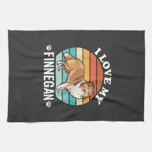 Ich liebe meinen Finnegan Sheltie Retro Sonnenunte Geschirrtuch