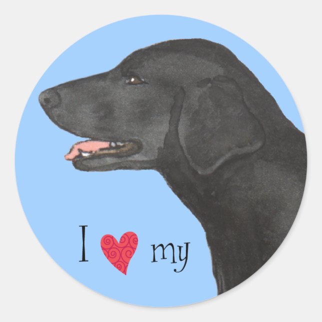 Ich Liebe meinen flachbeschichteten Retriever Runder Aufkleber (Vorderseite)