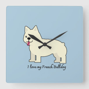 Ich liebe meinen Französischen Bulldogge Quadratische Wanduhr