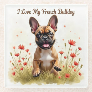 Ich liebe meinen französischen Bulldoggen Glas Unt Glasuntersetzer