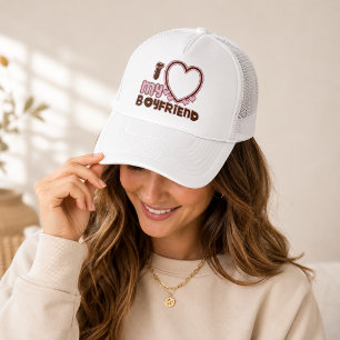 Ich liebe meinen Freund Herz Braun Rosa Hut Truckerkappe