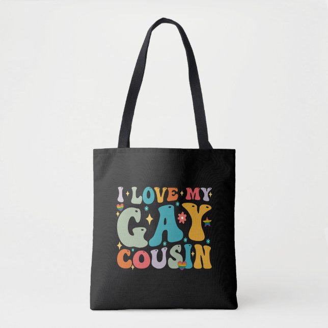 Ich Liebe meinen Gay Cousin Groovy Rainbow LGBT Pr Tasche (Vorderseite)
