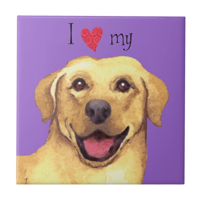 Ich Liebe meinen Gelbe Labrador Fliese (Vorderseite)