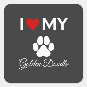 Ich Liebe meinen "Golden Doodle"-Sondertext Quadratischer Aufkleber