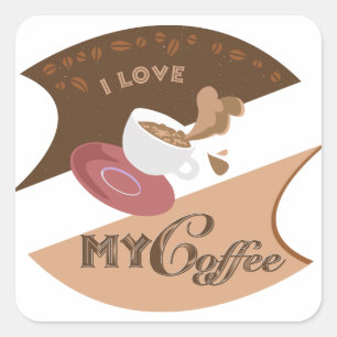 Ich liebe meinen Kaffee Retro Java Quadratischer Aufkleber