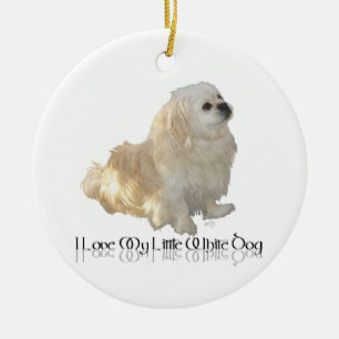 Ich liebe meinen kleinen weißen Hund - Pekingese ! Keramikornament