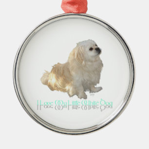 Ich liebe meinen kleinen weißen Hund - Pekingese ! Ornament Aus Metall