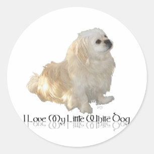 Ich liebe meinen kleinen weißen Hund - Pekingese ! Runder Aufkleber
