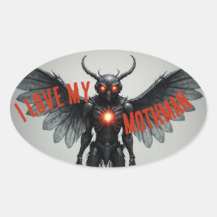 Ich liebe meinen Mothman Ovaler Aufkleber