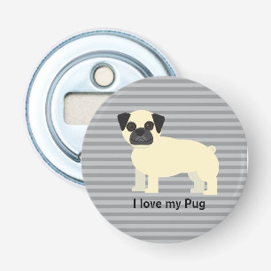 Ich liebe meinen Pug Gray Lined Flaschenöffner
