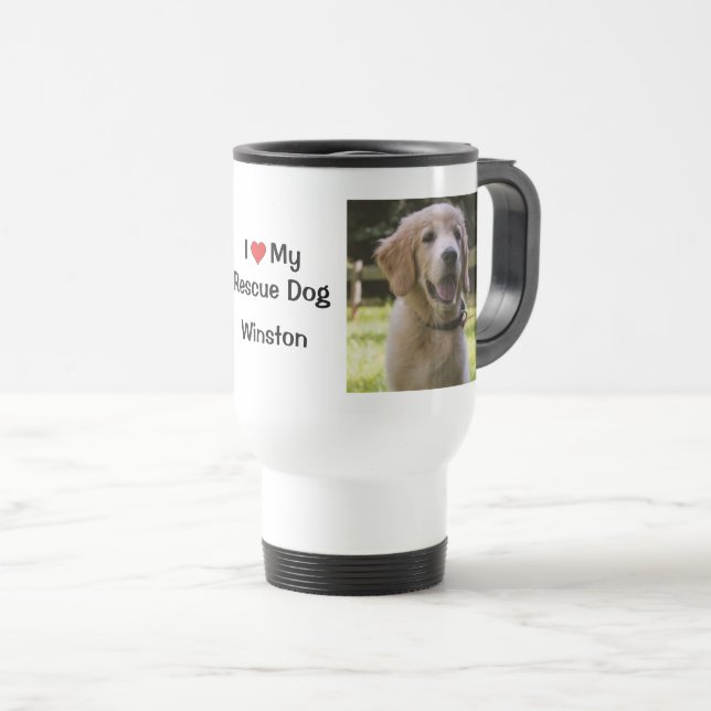 Ich Liebe meinen Rettungshund | Name und Foto Reisebecher (VorderseiteRechts)