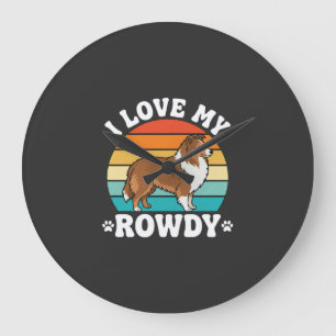 Ich liebe meinen Rowdy-Sheltie Retro-Hund Große Wanduhr