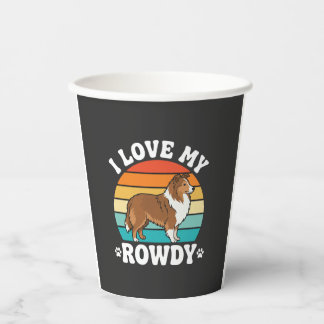 Ich liebe meinen Rowdy-Sheltie Retro-Hund Pappbecher