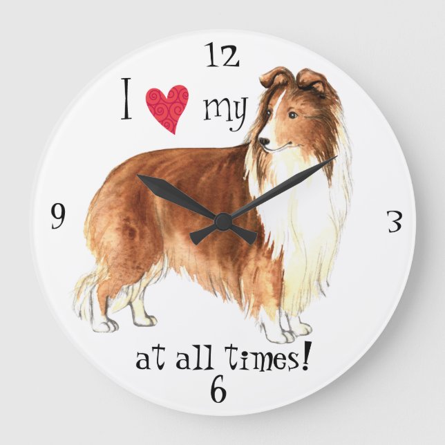 Ich Liebe meinen Sheltie Große Wanduhr (Vorderseite)