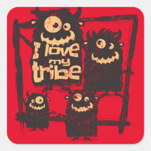 Ich liebe meinen Stamm Lustige Monsterfamilie Hall Quadratischer Aufkleber