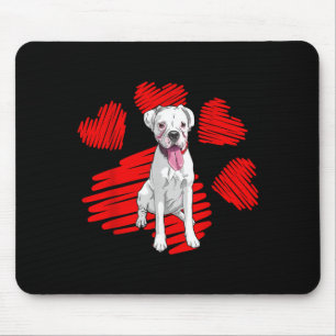 Ich liebe meinen weißen Boxerhund Pfote Herz Valen Mousepad