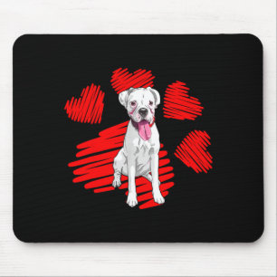 Ich liebe meinen weißen Boxerhund Pfote Herz Valen Mousepad