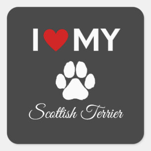Ich Liebe meines Scottish Terrier Hundes Quadratischer Aufkleber
