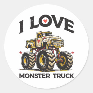 Ich liebe Monstertruck Runder Aufkleber