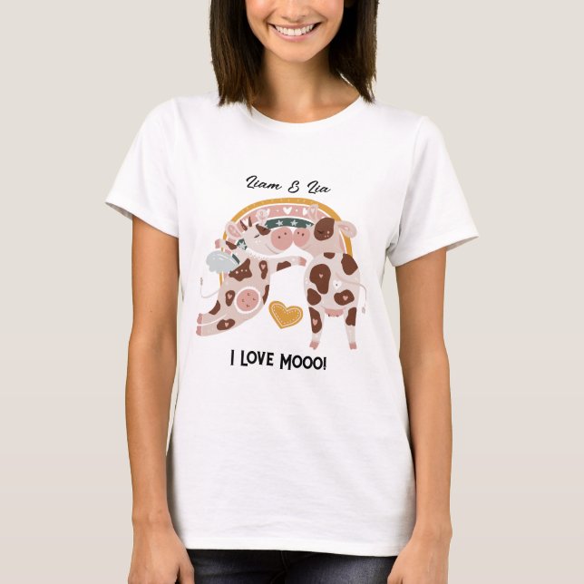 Ich Liebe Mooo Niedliche Kuh maßgeschneiderte Gesc T-Shirt (Vorderseite)