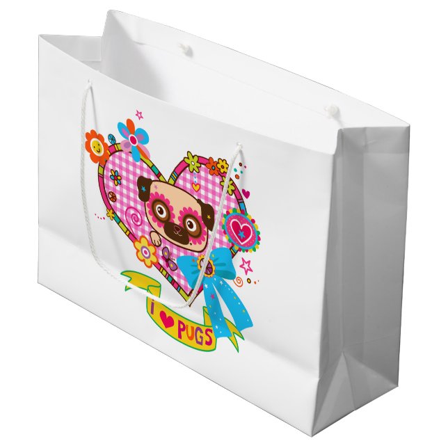 Ich Liebe Möpsen! Geschenktüten Große Geschenktüte (Vorderseite Schrägansicht)